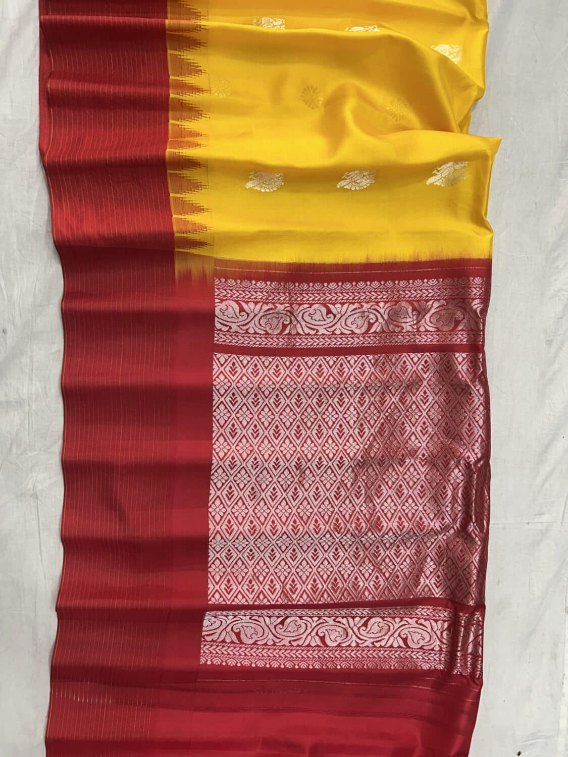 Yellow Red Pure Silk Gadwal Saree