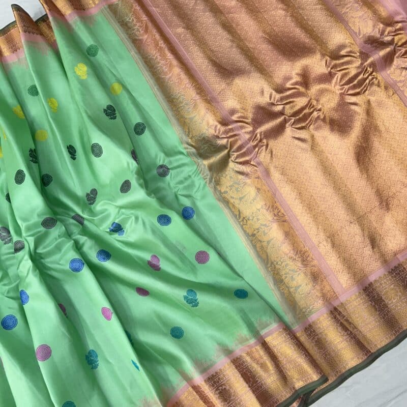 Mint Green Peach Handloom Pure Silk Gadwal Saree - view 5