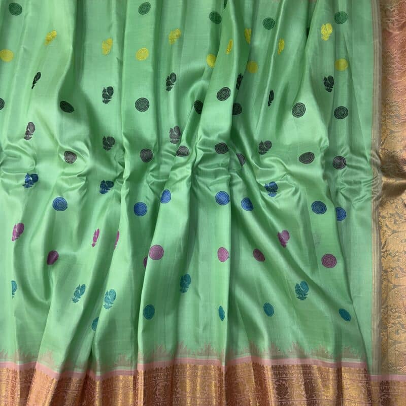 Mint Green Peach Handloom Pure Silk Gadwal Saree - view 4