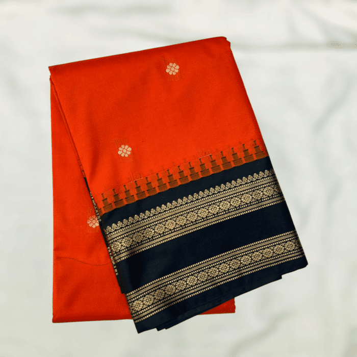 Orange Black Semi Gadwal Saree