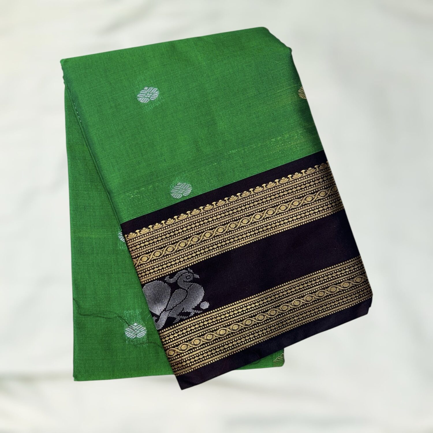 Parrot Green Black Semi Gadwal Saree