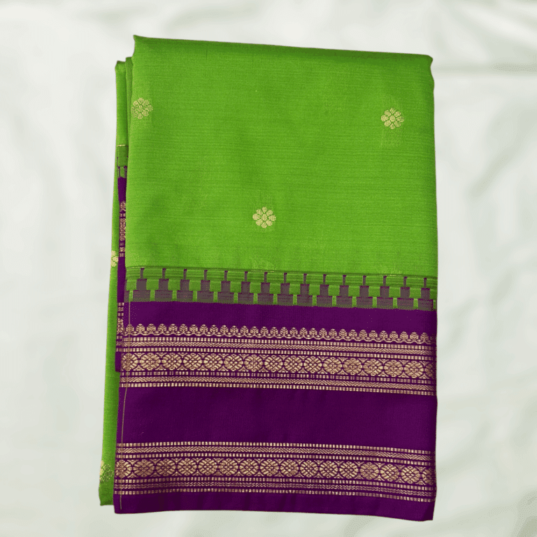 Parrot Green Purple Semi Gadwal Saree