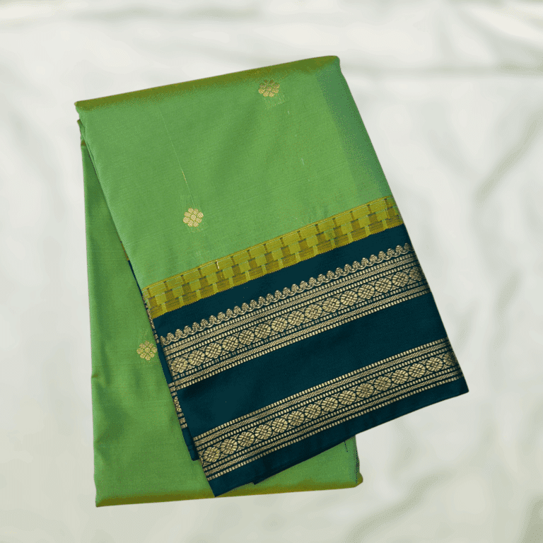 Pista Green Bottle Green Semi Gadwal Saree