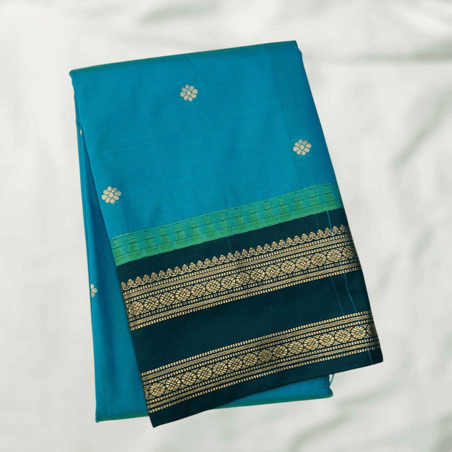 Rama Blue Green Semi Gadwal Saree