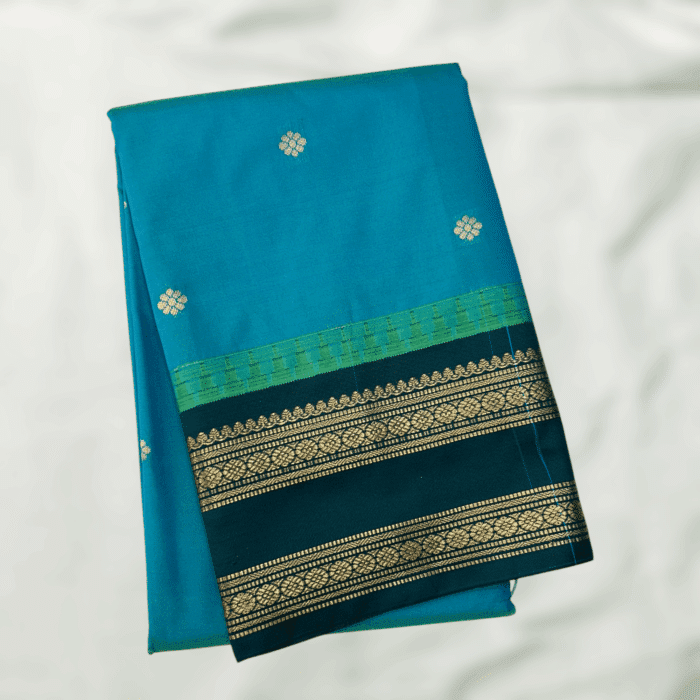 Rama Blue Green Semi Gadwal Saree
