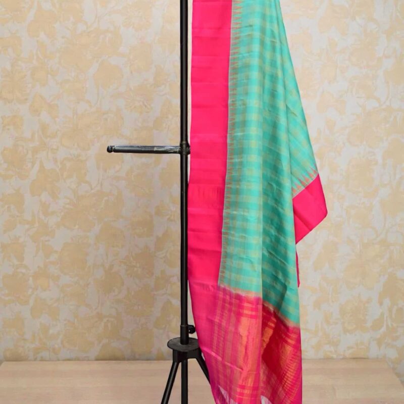 Rani Pink & Sea Green Pure Silk Handloom Dupatta