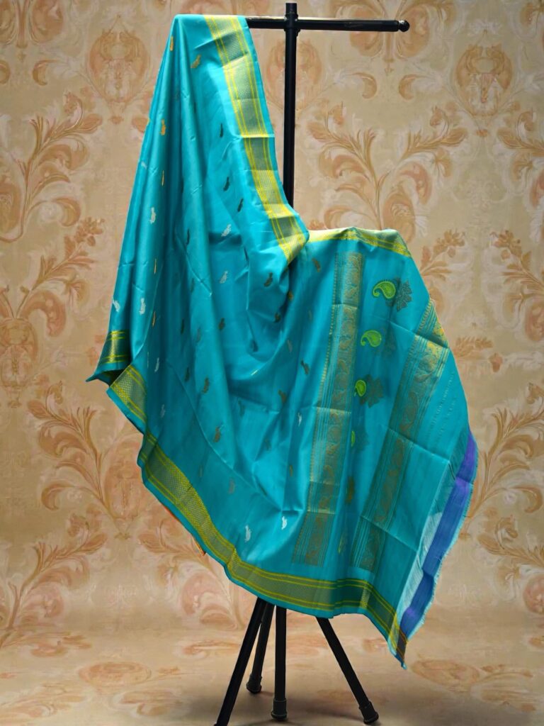 Turquoise Blue Pure Silk Handloom Dupatta - view 2