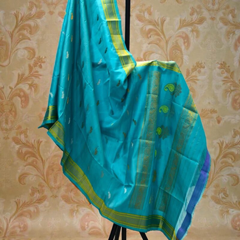 Turquoise Blue Pure Silk Handloom Dupatta - view 2