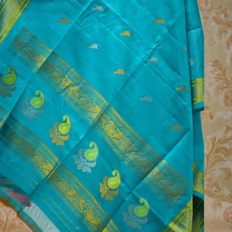 Turquoise Blue Pure Silk Handloom Dupatta - view 3