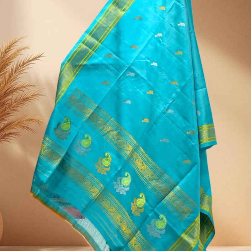 Turquoise Blue Pure Silk Handloom Dupatta - view 4