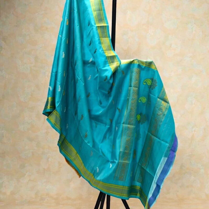 Turquoise Blue Pure Silk Handloom Dupatta
