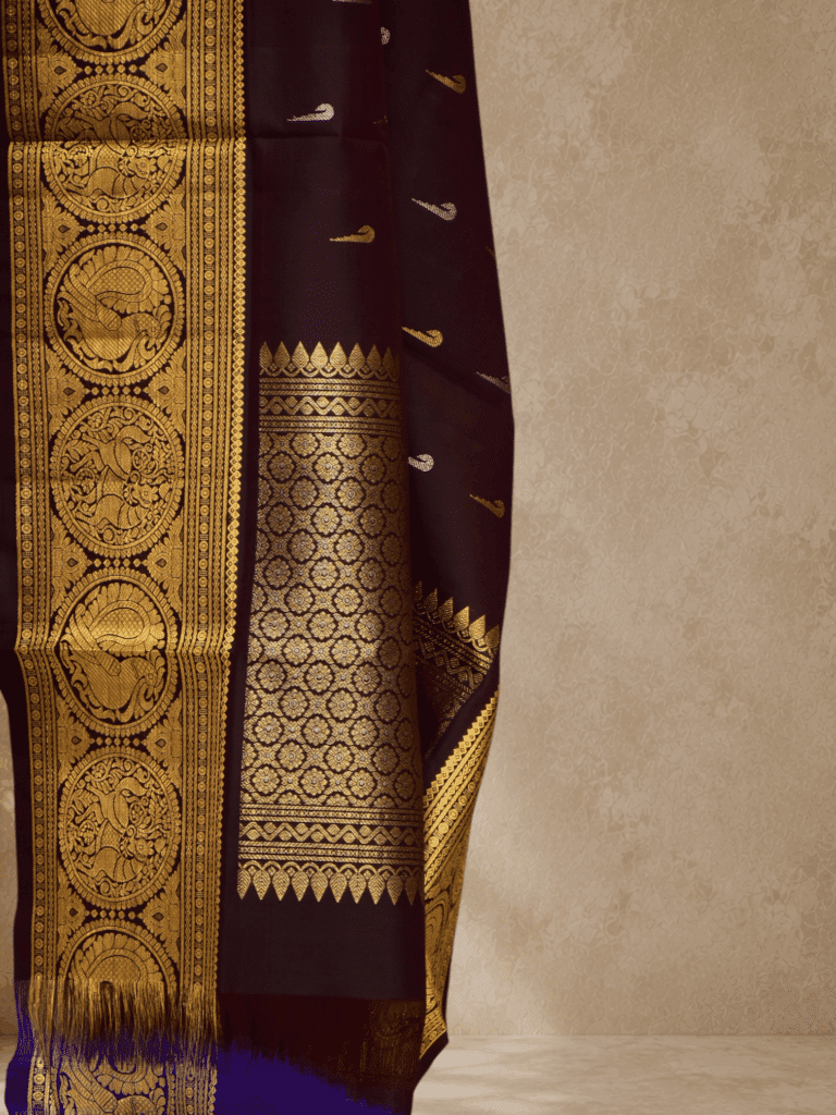 Coffee Brown Handloom Pure Silk Gadwal Dupatta - view 2