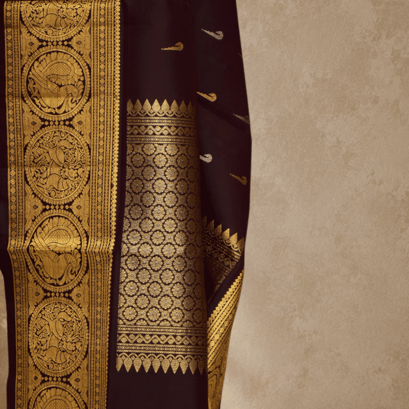 Coffee Brown Handloom Pure Silk Gadwal Dupatta - view 2