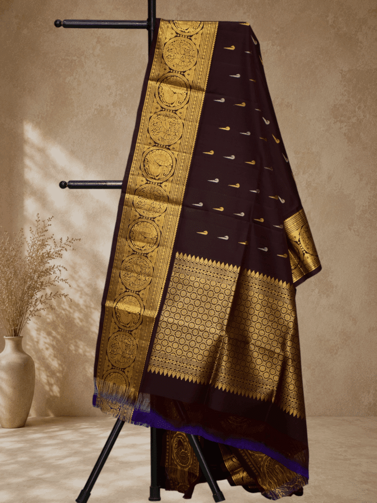 Coffee Brown Handloom Pure Silk Gadwal Dupatta - view 3