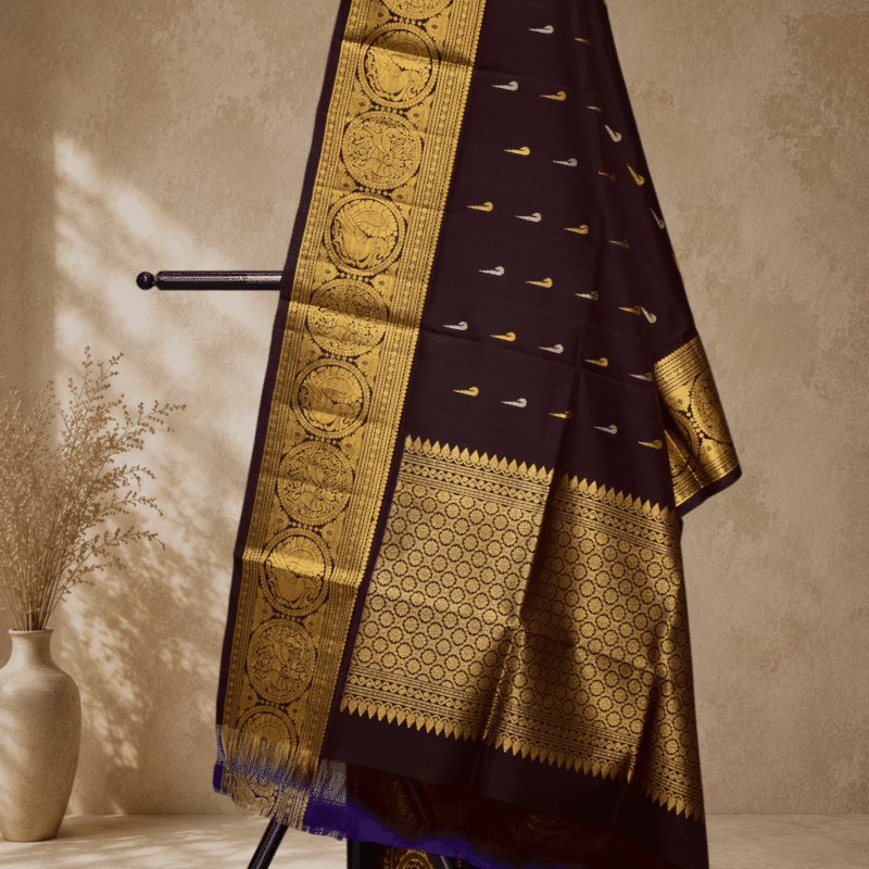 Coffee Brown Handloom Pure Silk Gadwal Dupatta - view 3