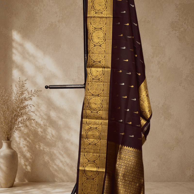 Coffee Brown Handloom Pure Silk Gadwal Dupatta - view 4
