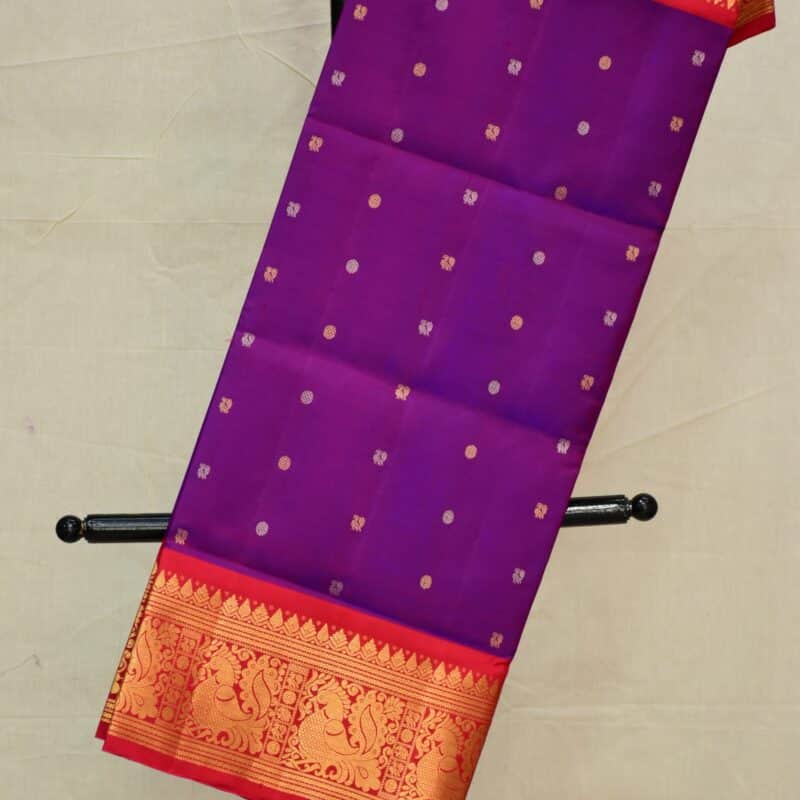 Purple Red Handloom Pure Silk Gadwal Dupatta - view 4