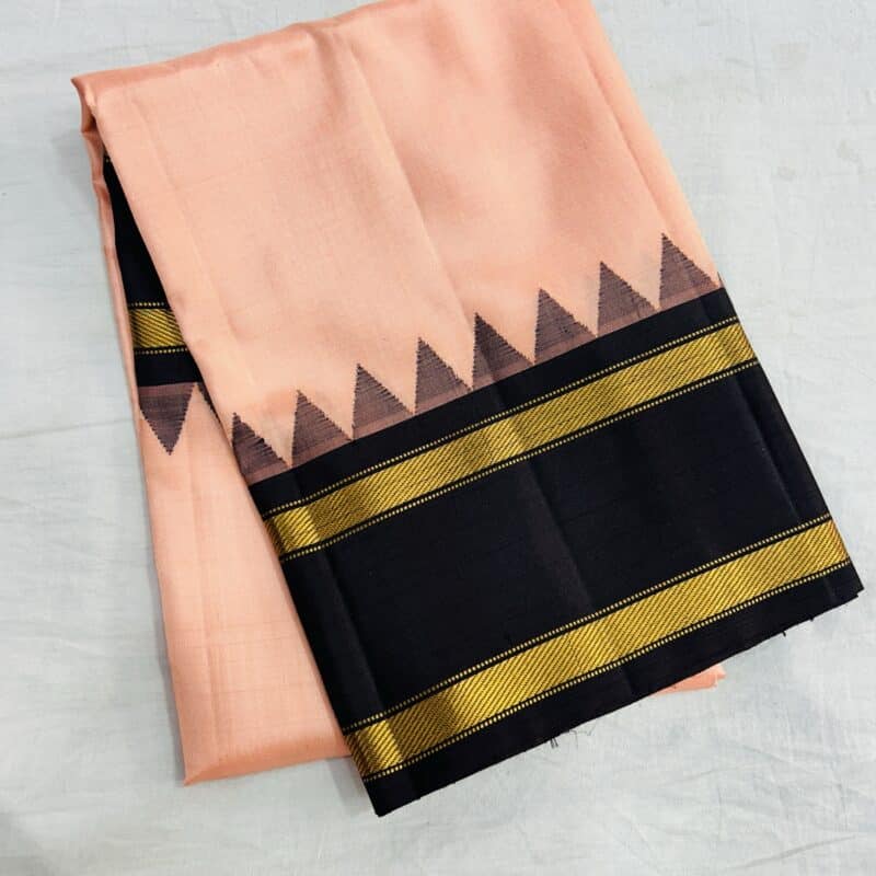 Peach & Black Handloom Pure Silk Temple Border Dupatta - view 4