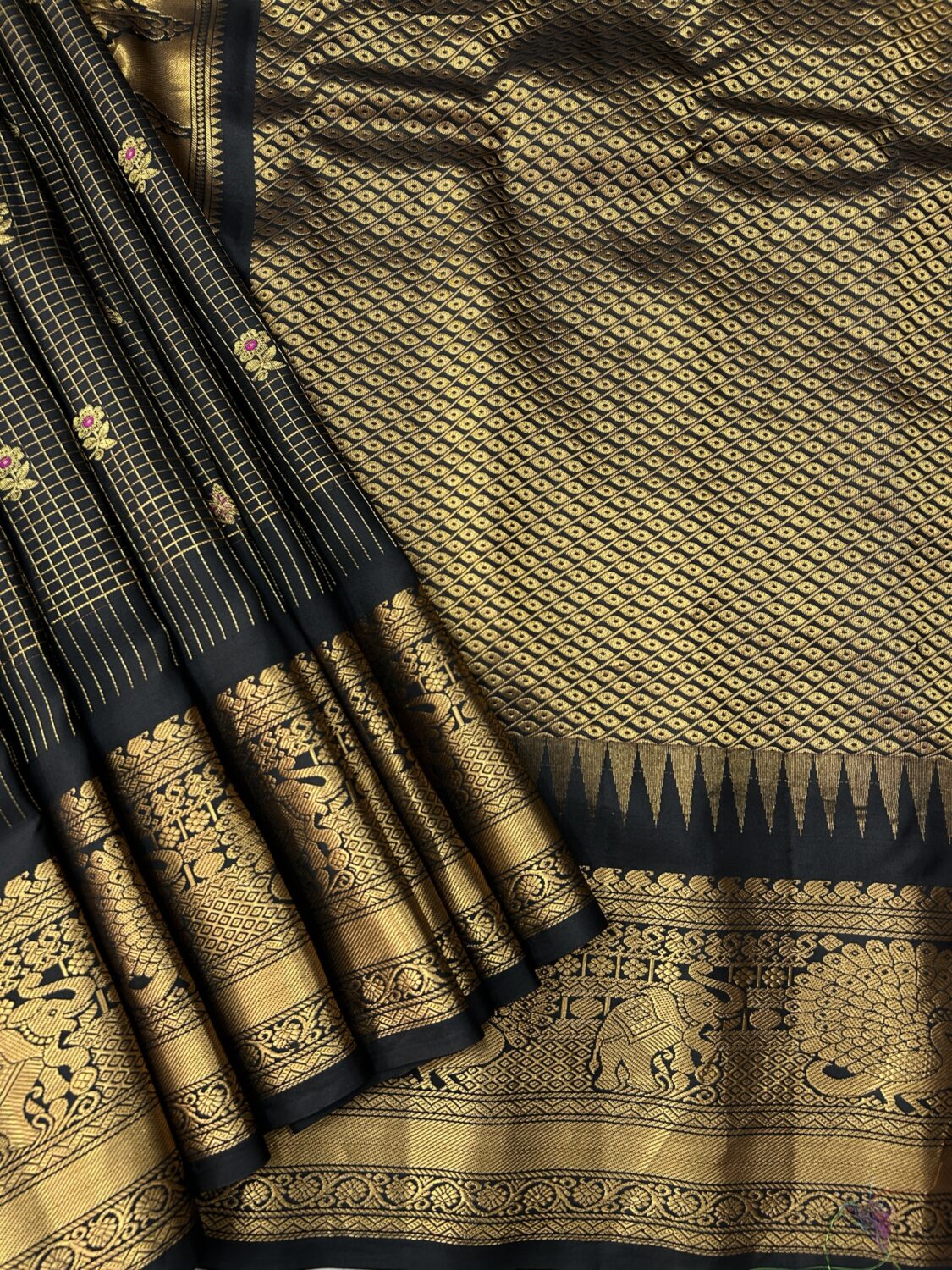 Black Pure Silk Gadwal Saree