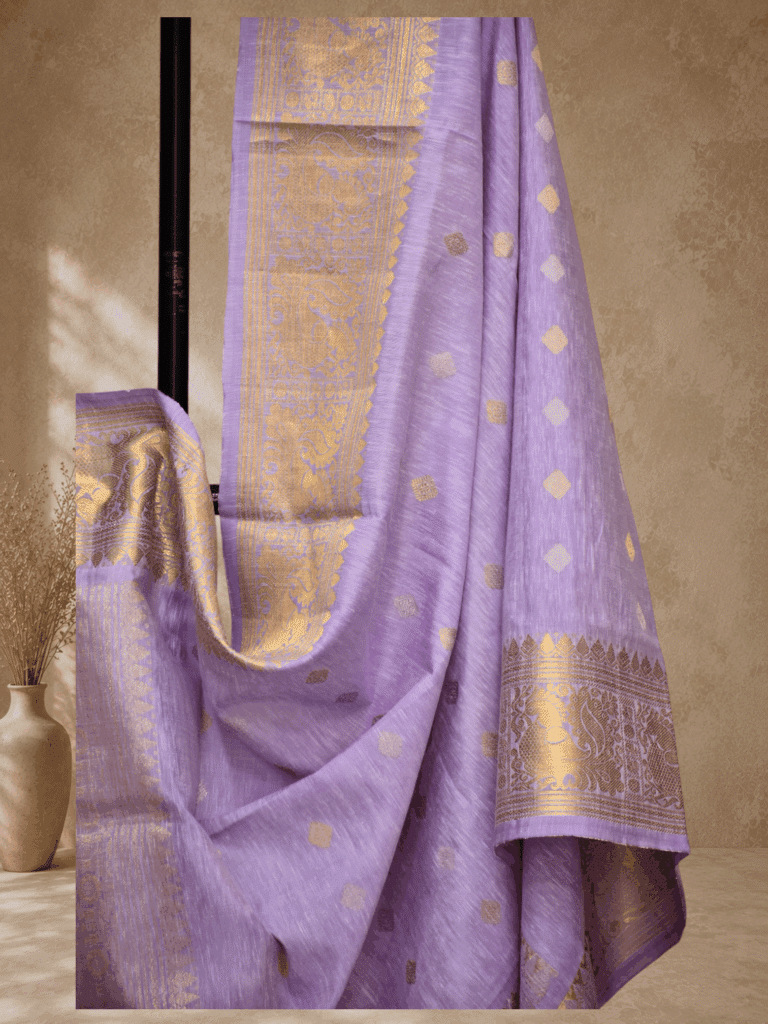 Lavender Handloom Linen Silk Dupatta with Traditional Zari Border - view 2