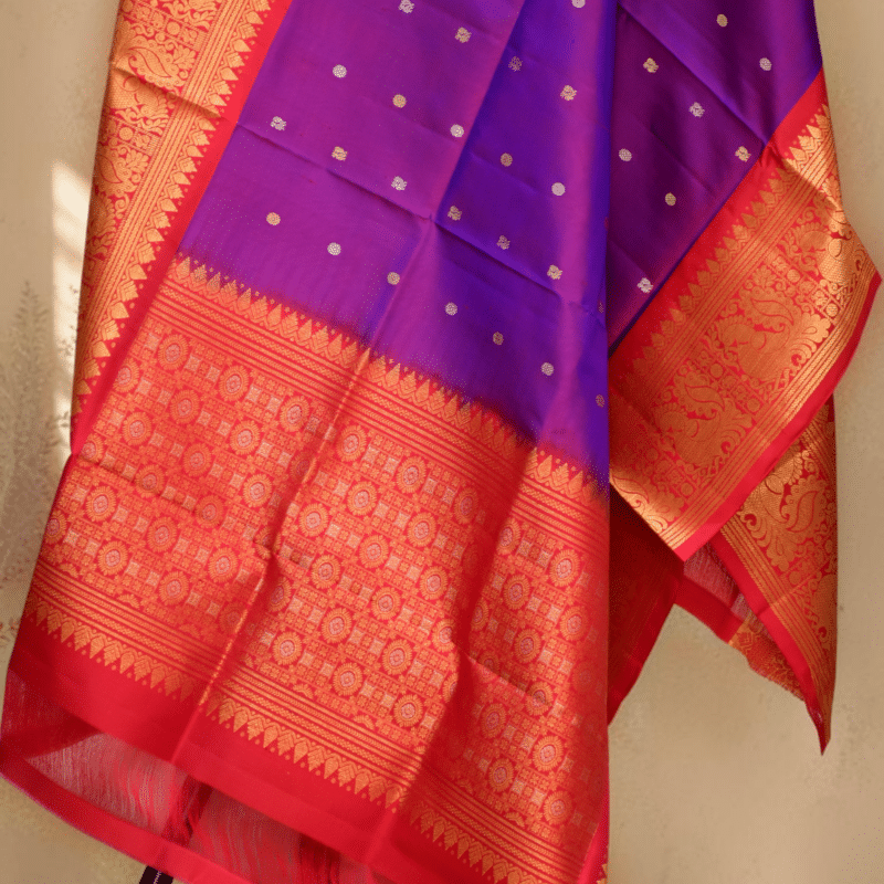 Purple Red Handloom Pure Silk Gadwal Dupatta - view 2
