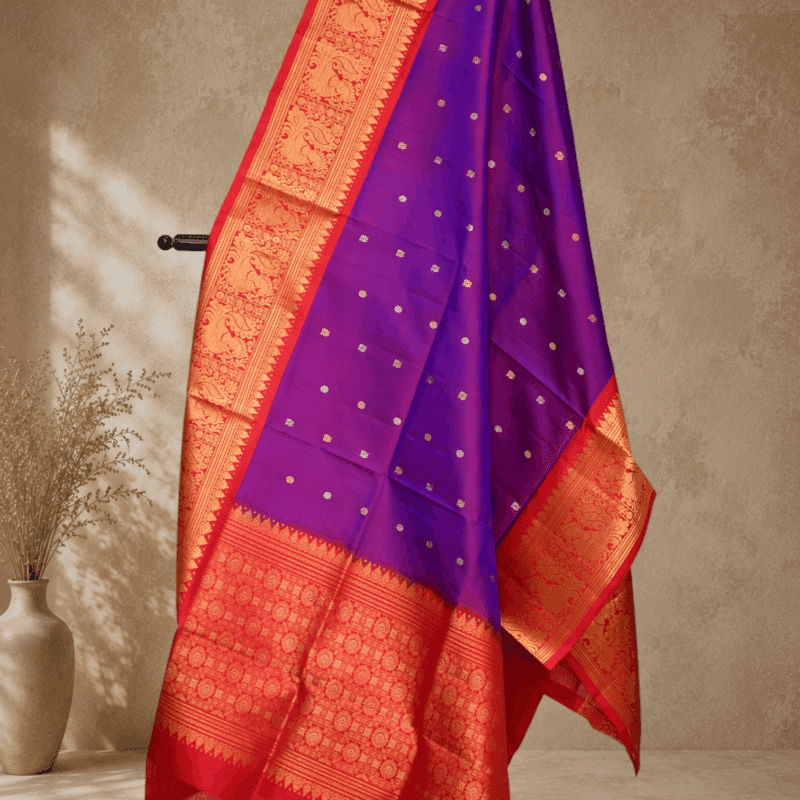 Purple Red Handloom Pure Silk Gadwal Dupatta