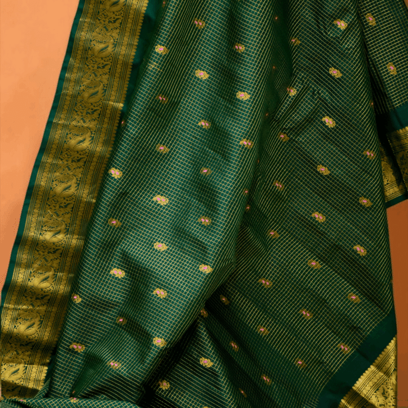 Bottle Green Pure Gadwal Silk Tissue Saree - view 2
