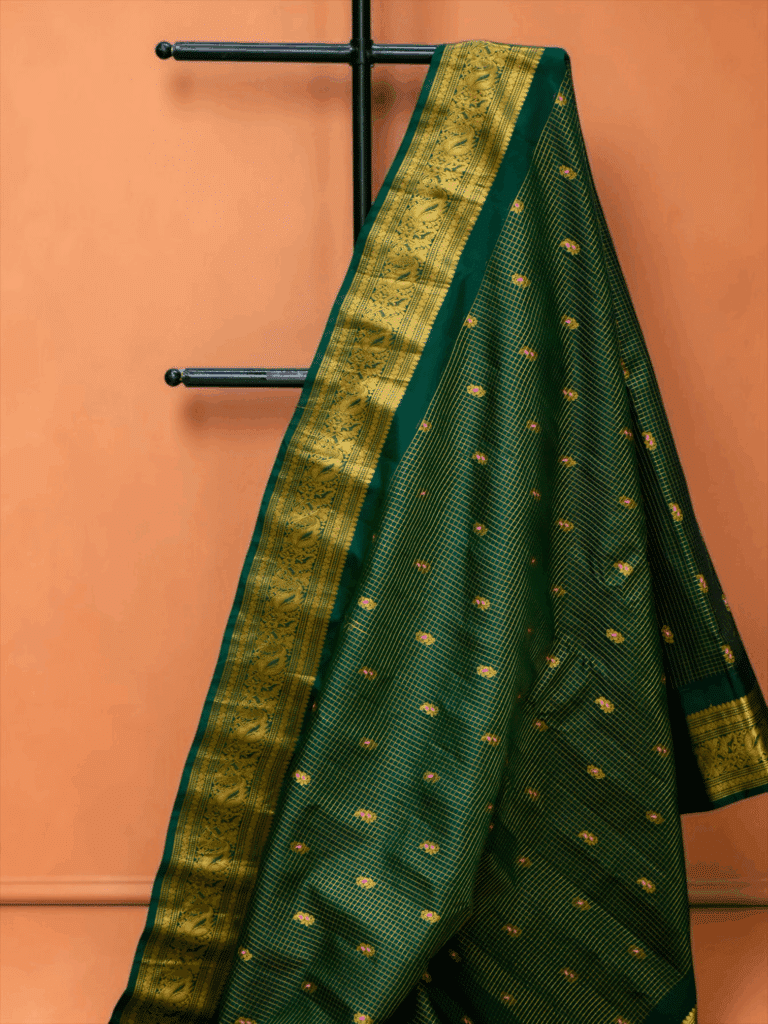 Bottle Green Pure Gadwal Silk Tissue Saree - view 3