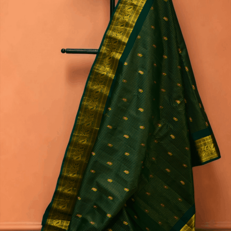 Bottle Green Pure Gadwal Silk Tissue Saree - view 5