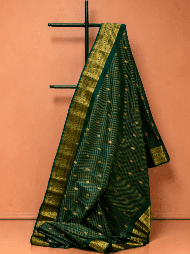 Bottle Green Pure Gadwal Silk Tissue Saree