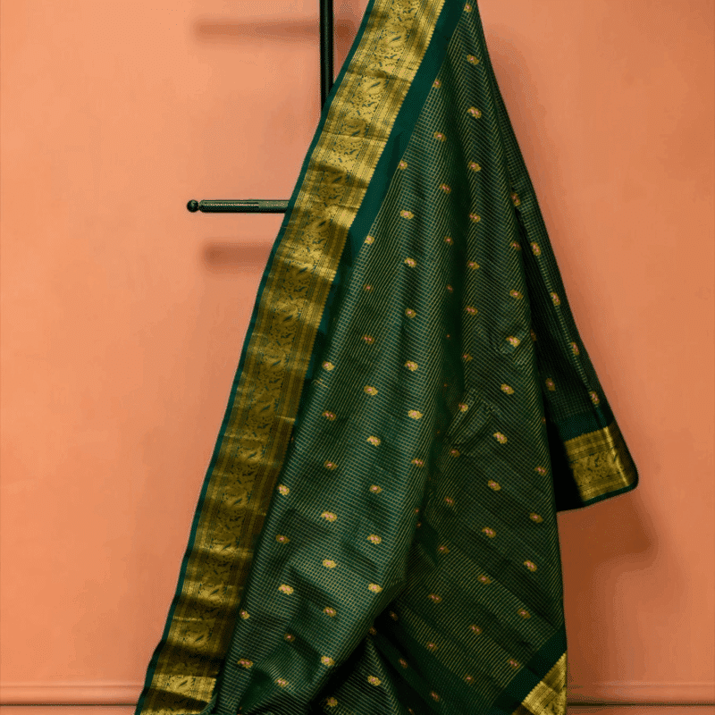 Bottle Green Pure Gadwal Silk Tissue Saree