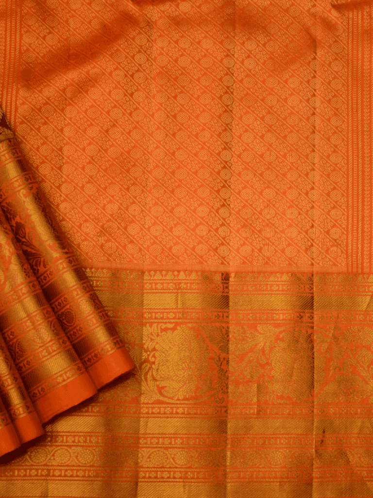 Coffee Brown & Burnt Orange Pure Handloom Gadwal Silk Saree with Brocade - view 3
