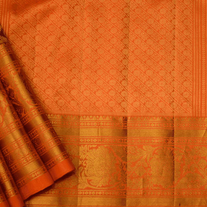 Coffee Brown & Burnt Orange Pure Handloom Gadwal Silk Saree with Brocade - view 3