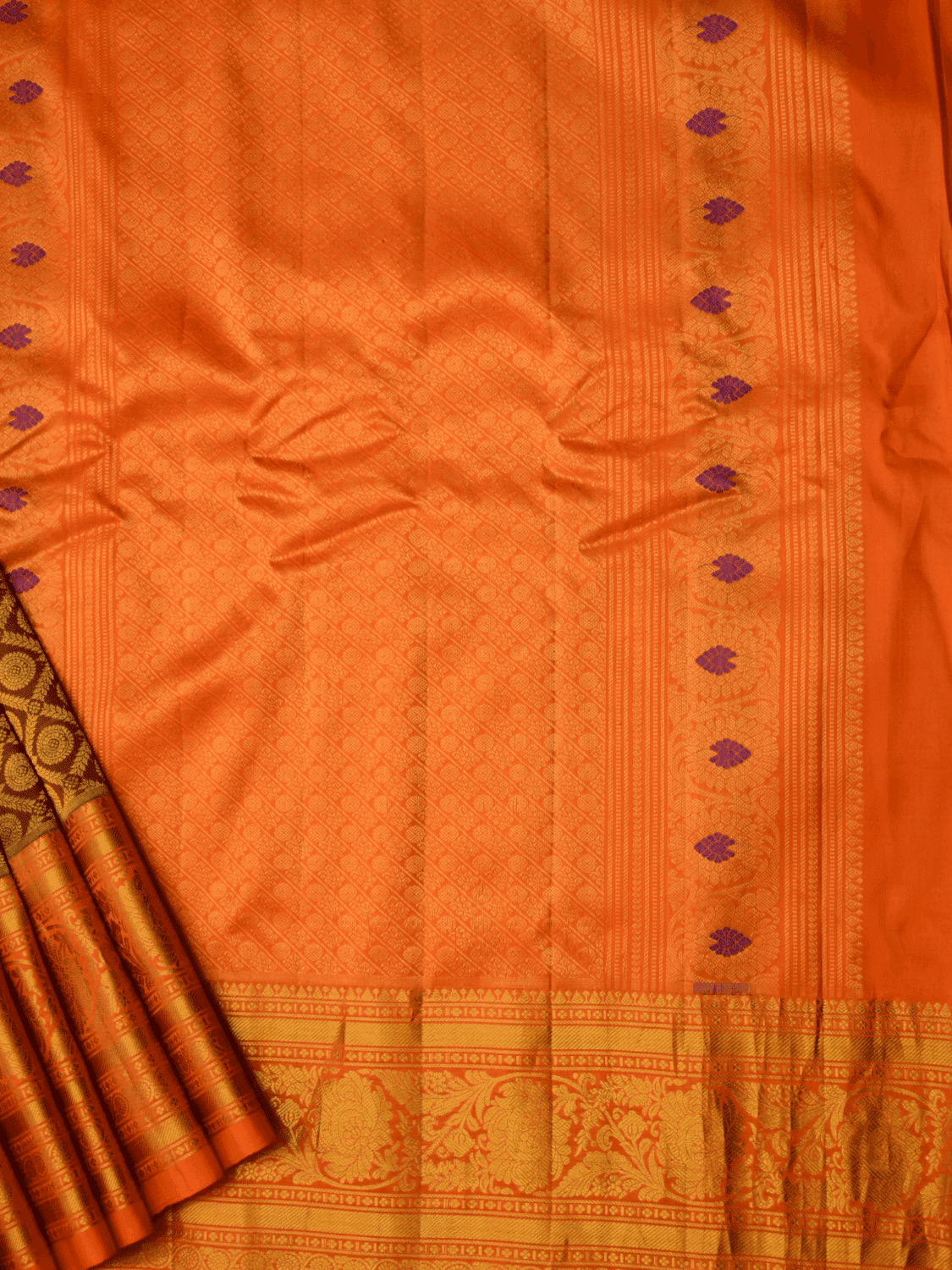Coffee Brown & Burnt Orange Pure Handloom Gadwal Silk Saree with Brocade