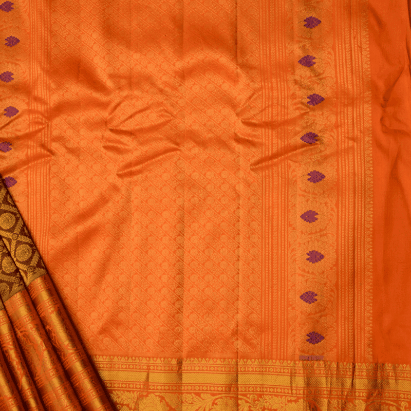 Coffee Brown & Burnt Orange Pure Handloom Gadwal Silk Saree with Brocade - view 4