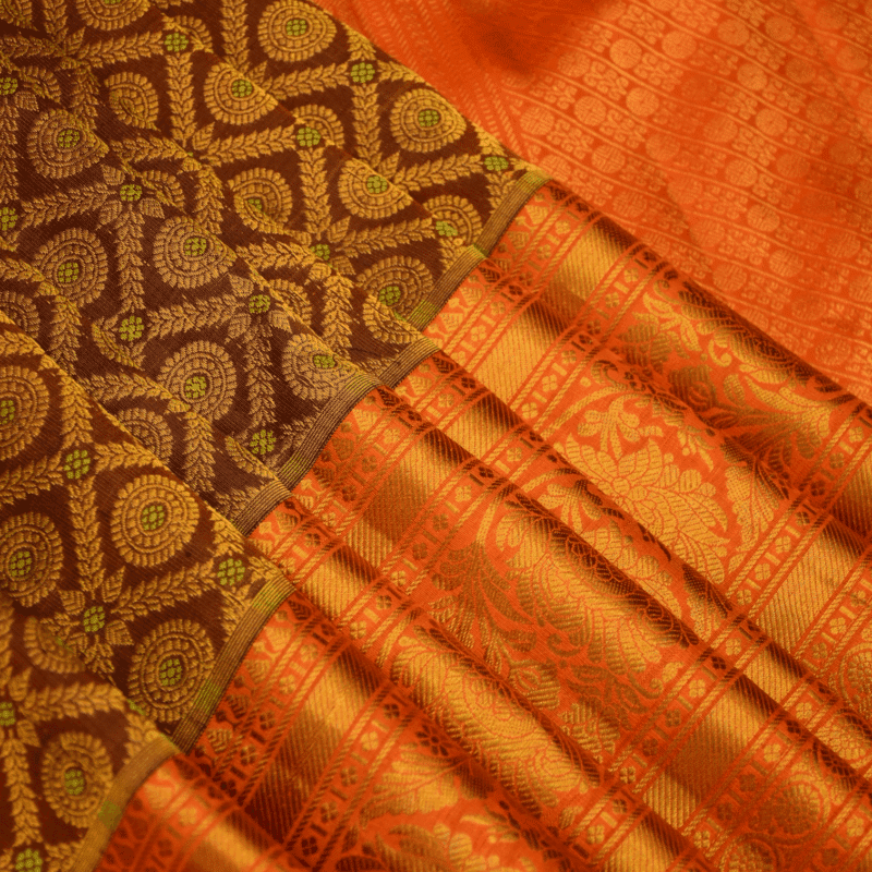 Coffee Brown & Burnt Orange Pure Handloom Gadwal Silk Saree with Brocade