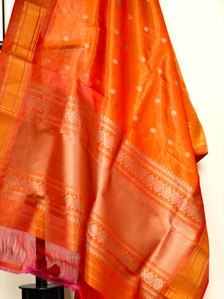 Orange Pure Gadwal Silk Tissue Dupatta - view 3