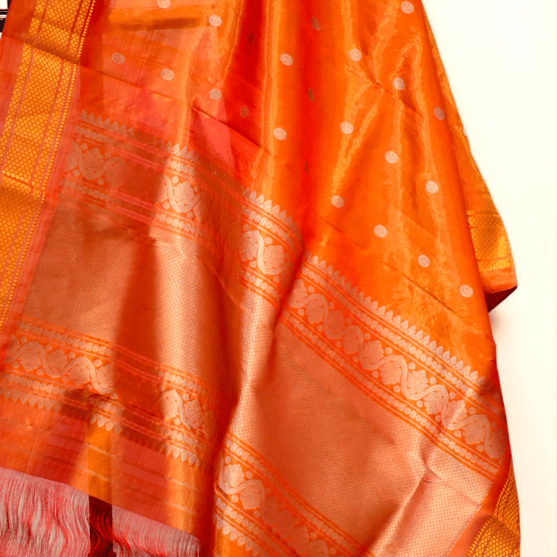 Orange Pure Gadwal Silk Tissue Dupatta - view 3