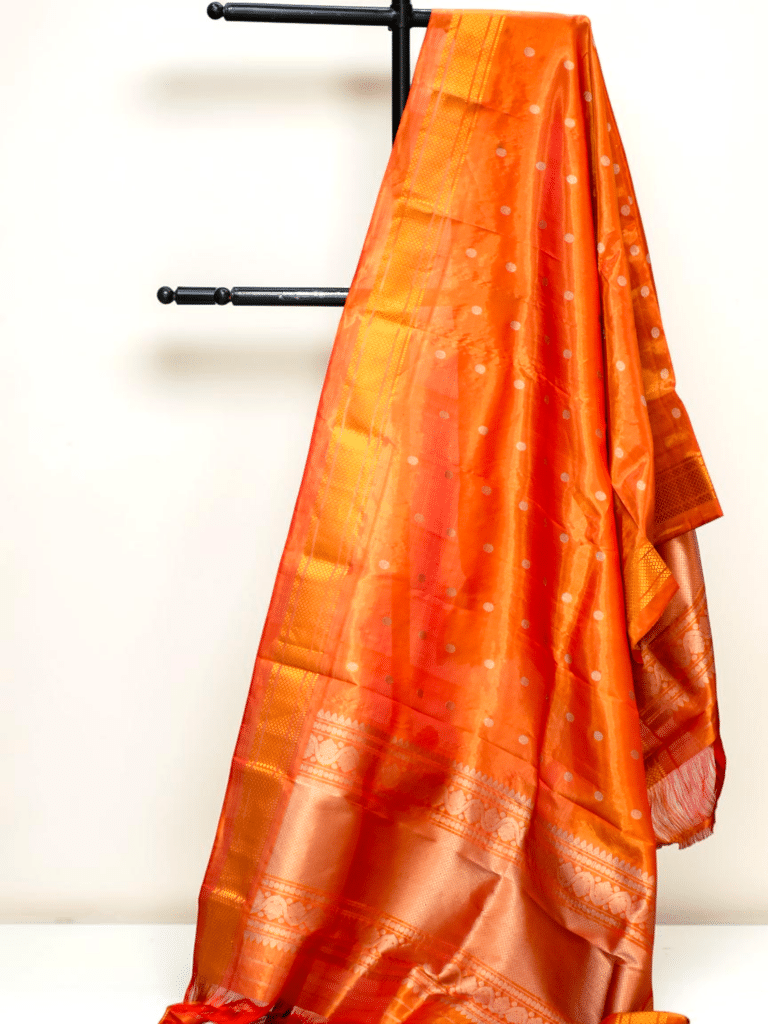 Orange Pure Gadwal Silk Tissue Dupatta