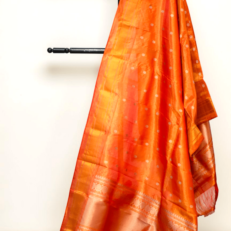 Orange Pure Gadwal Silk Tissue Dupatta