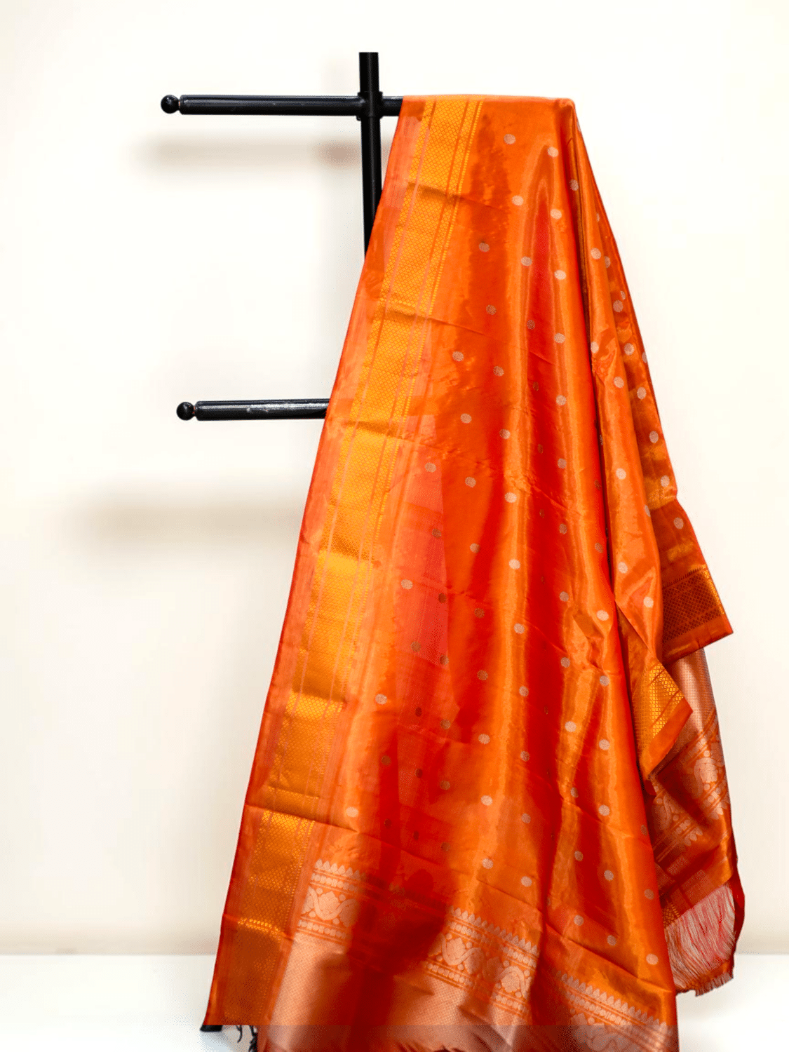 Orange Pure Gadwal Silk Tissue Dupatta