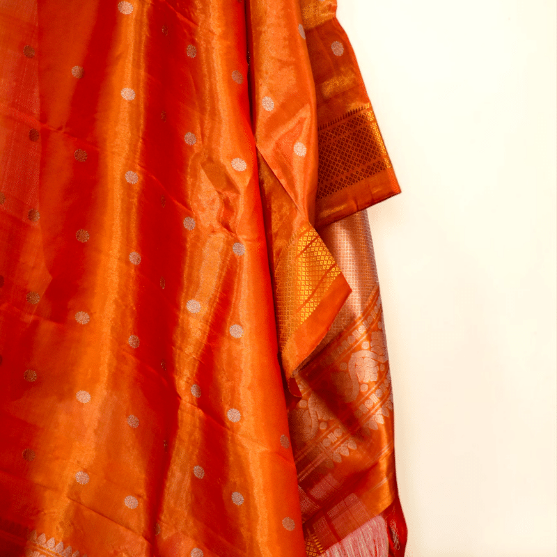Orange Pure Gadwal Silk Tissue Dupatta - view 2