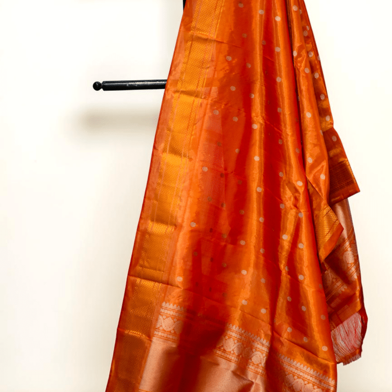Orange Pure Gadwal Silk Tissue Dupatta - view 4