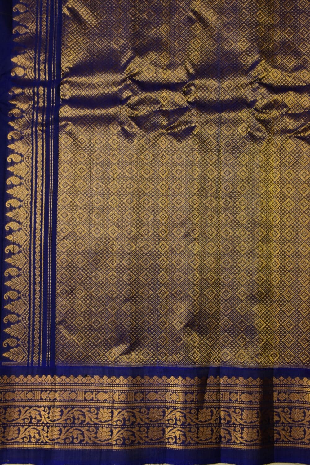 Grey & Royal Blue Pure Handloom Sico Gadwal Saree