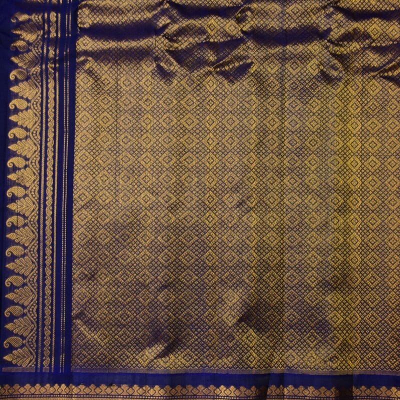 Grey & Royal Blue Pure Handloom Sico Gadwal Saree - view 6