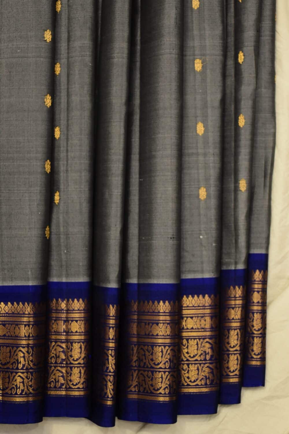 Grey & Royal Blue Pure Handloom Sico Gadwal Saree