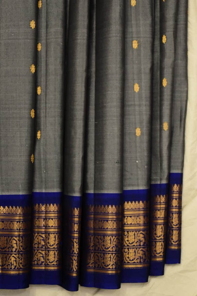 Grey & Royal Blue Pure Handloom Sico Gadwal Saree - view 3