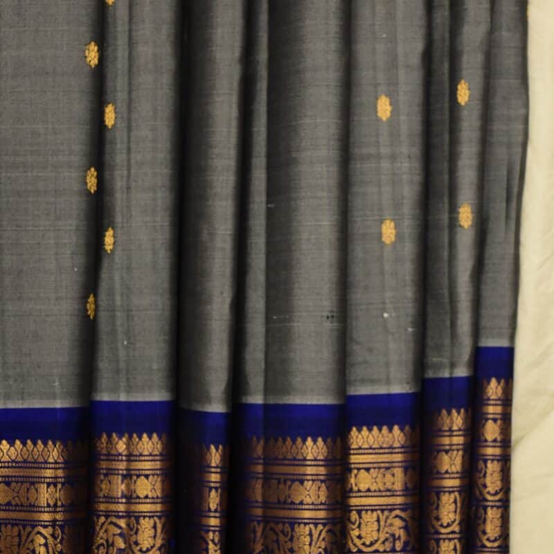 Grey & Royal Blue Pure Handloom Sico Gadwal Saree - view 3