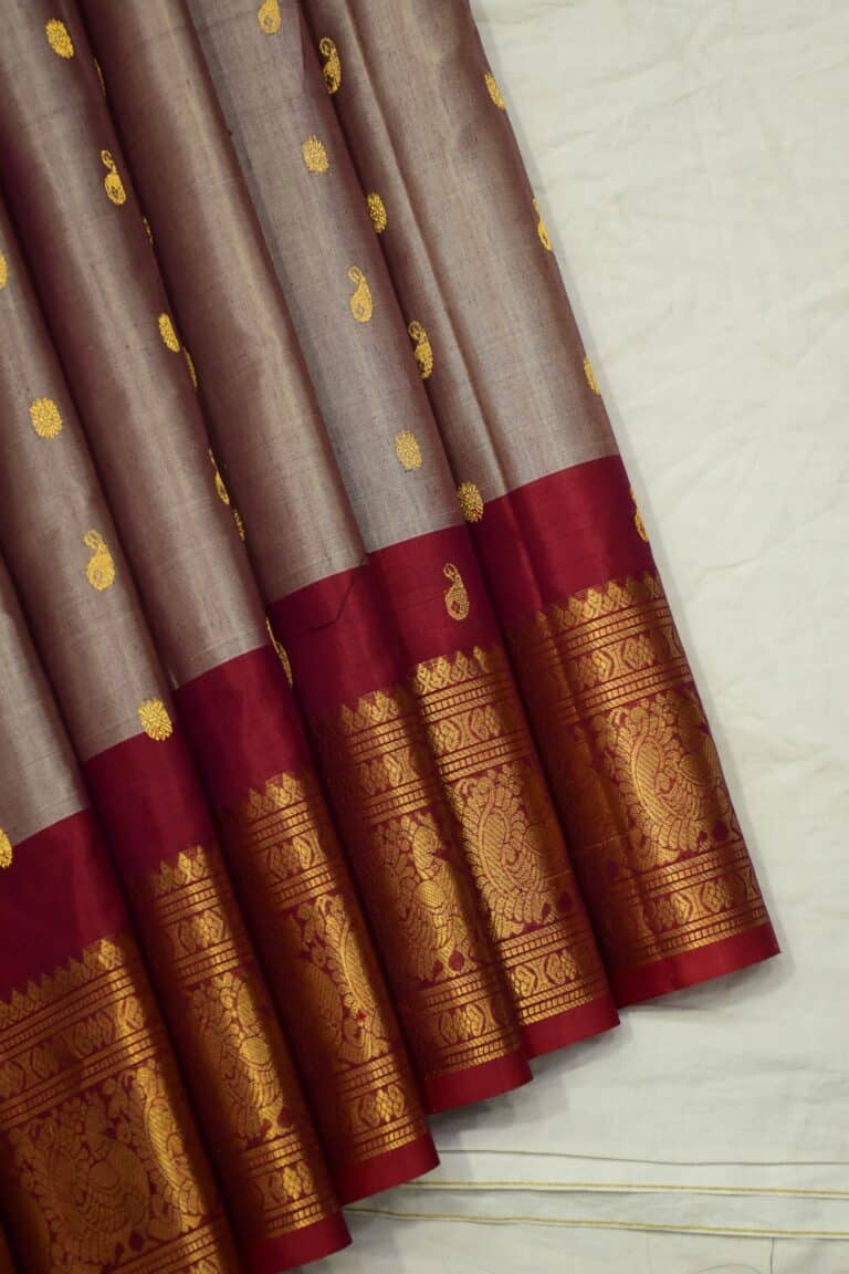 Rose gold mix & Red Pure Sico Gadwal Saree - view 3