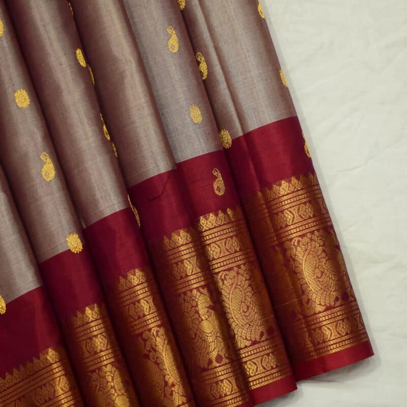 Rose gold mix & Red Pure Sico Gadwal Saree - view 3